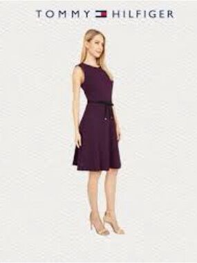 Tommy Hilfiger Plum Sleeveless A-Line Midi with Black Trim